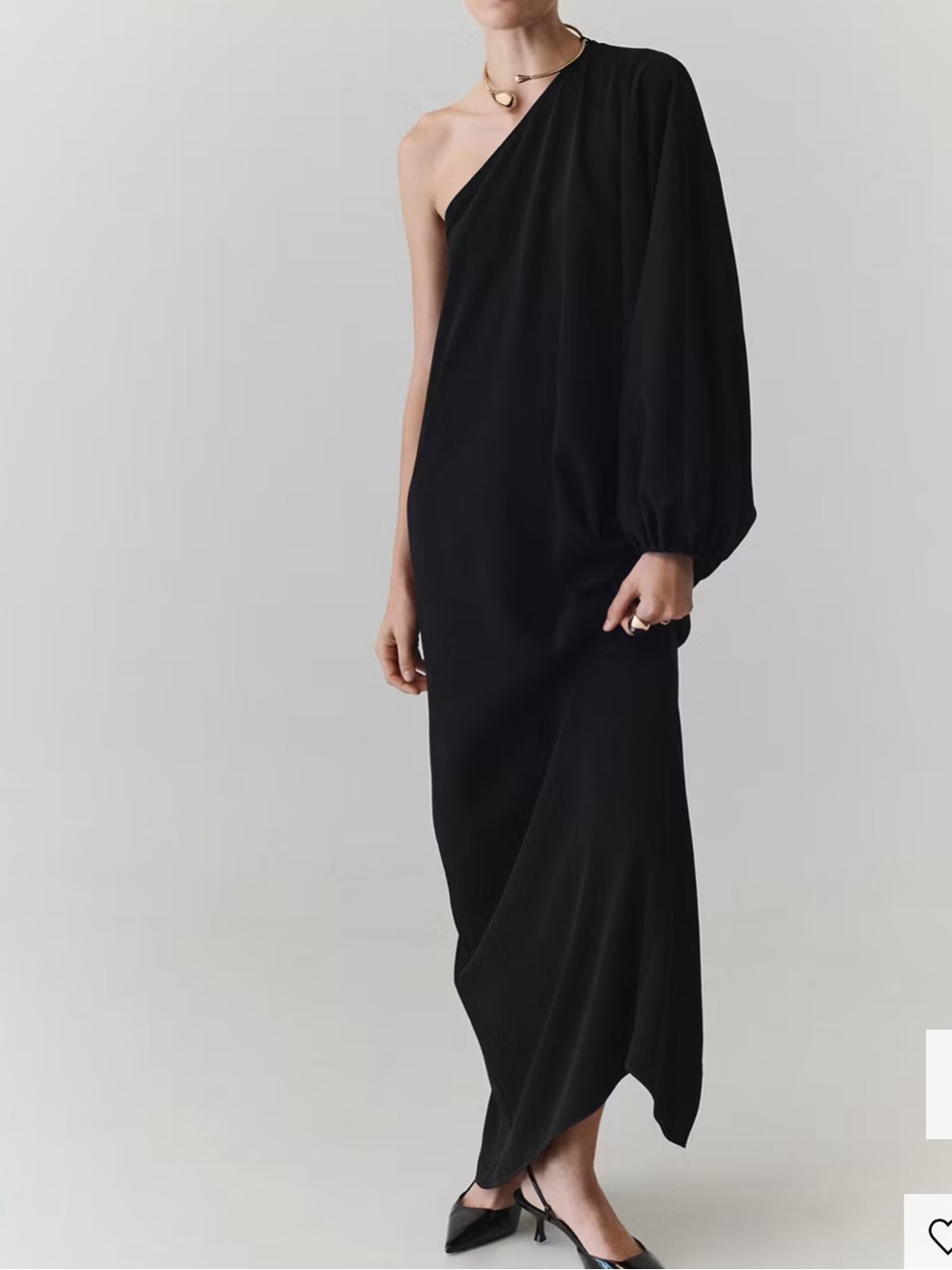Mango One-Shoulder Black Draped Gown ASYMMETRIC COLLAR DRESS 4104